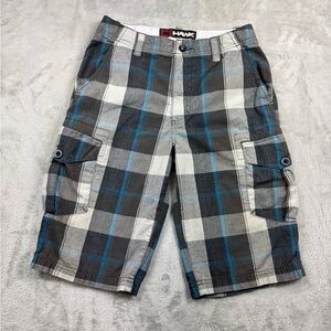 Tony Hawk Shorts Boys 16 Plaid Cargo Adjustable Waist Pockets Skateboard Skate